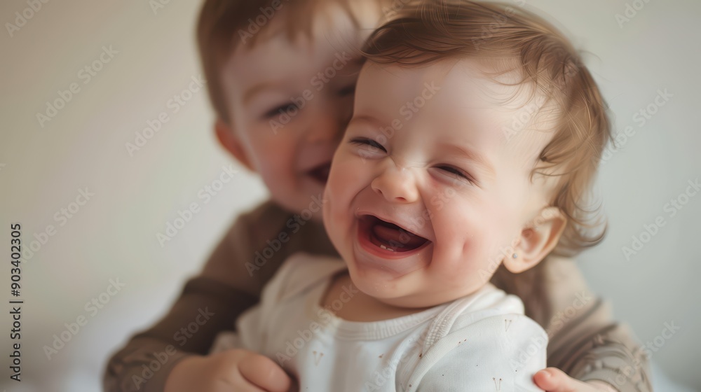 Babies laughing, A baby giggling uncontrollably while being played with by their older sibling. Babies laughing, A baby giggling uncontrollably while being played with by their older sibling.