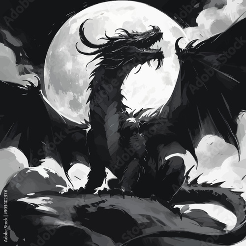 Moonlit Dragon: A Fantastical Creature in a Nocturnal Sky