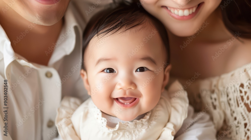 Loving family. An asian baby smiling warmly while being cuddled by their parents. Loving family. An asian baby smiling warmly while being cuddled by their parents.
