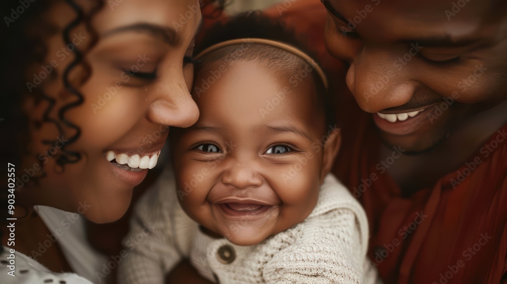 Loving family. A baby smiling warmly while being cuddled by their parents. Loving family. A baby smiling warmly while being cuddled by their parents.