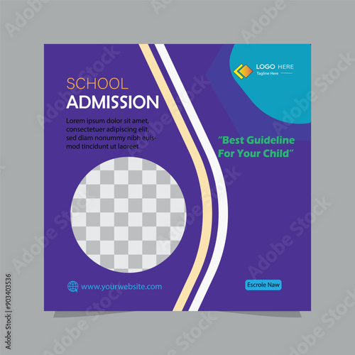 Education school web banner template or square post flyer poster,School admission social media post,School admission social media post template