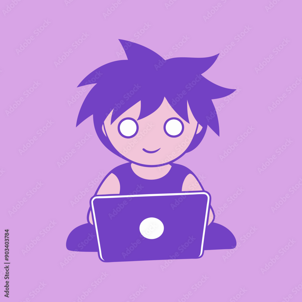 Child working on laptop vector art illustration Child working on laptop vector art illustration