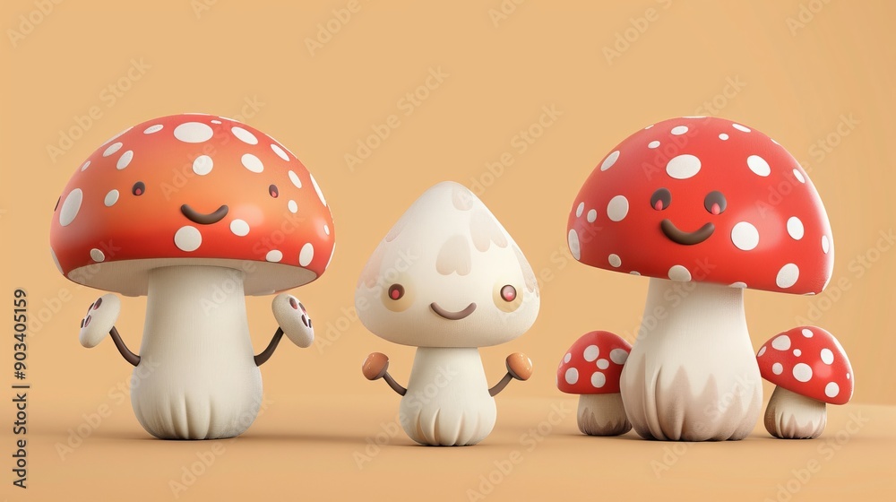Naklejka premium 3D Illustration of Cute Mushroom in Kawaii Doodle Style. Suitable for mascot, icon, etc.