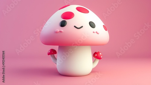 3D Illustration of Cute Mushroom in Kawaii Doodle Style. Suitable for mascot, icon, etc.