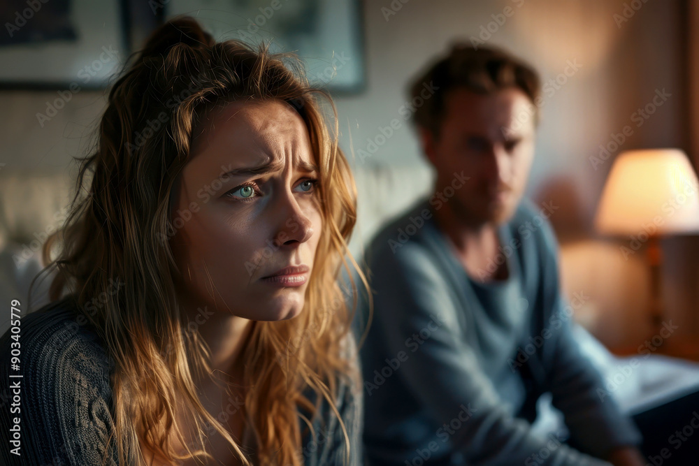 Naklejka premium Fight, divorce or couple with anger, conflict or affair with marriage issue, home or ignore. Partners, mature woman or man with frustration, relationship problems or toxic with depression or cheating
