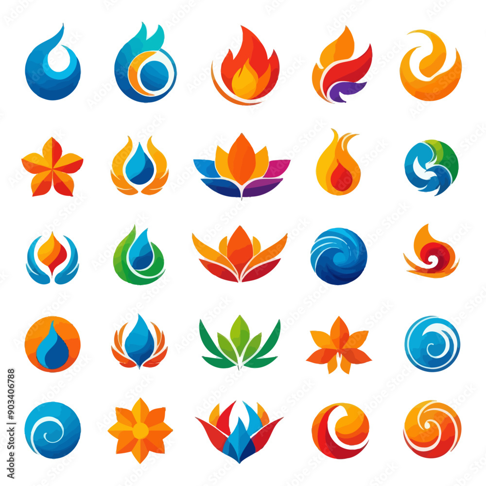 Flame and Leaf Designs: A Collection of 16 Vibrant and Diverse Symbols