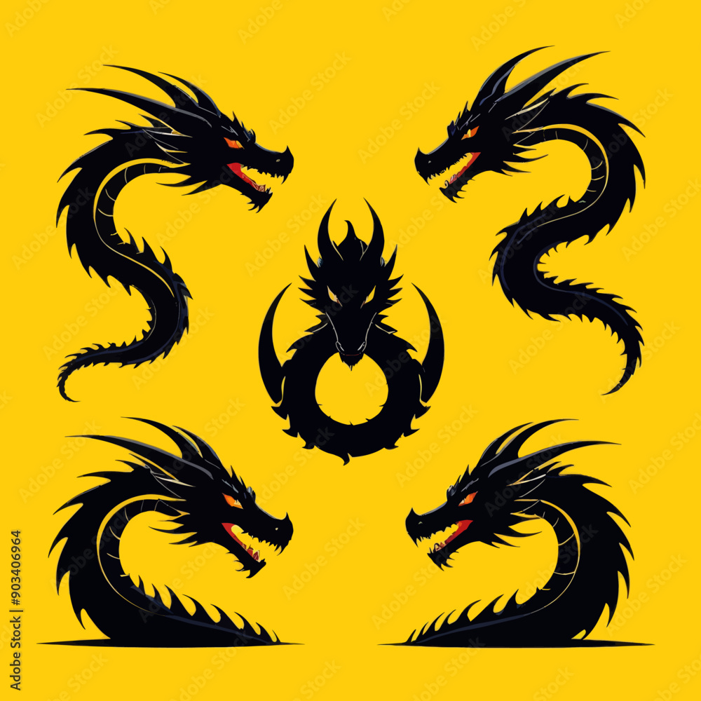 Fierce Dragon Collection: Four Vivid Illustrations of Mythical Beasts