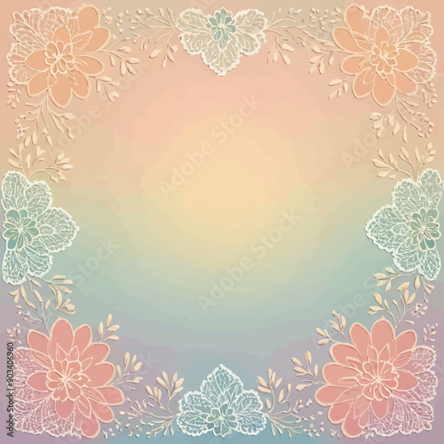 Floral Frame: Pink and Blue Floral Decorative Border with White Lace Accents