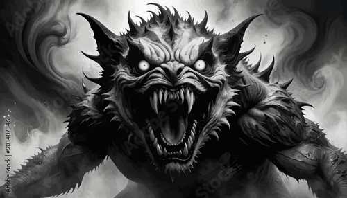Fierce Fantasy Creature: Angry Demon with Spiked Horns and Sharp Teeth
