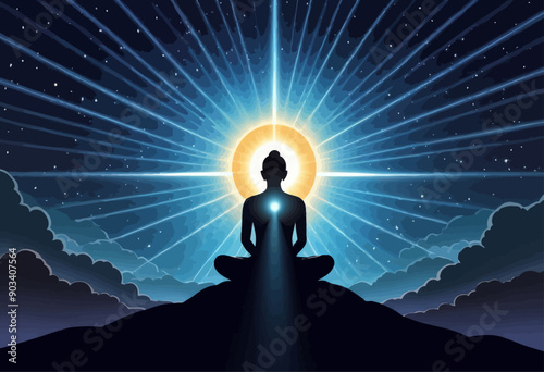 Enlightened Meditator Illuminated by Cosmic Light