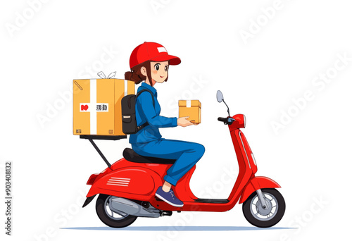 Delivery Girl on Scooter with Package