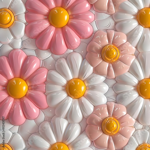 3d pink and yellow flower