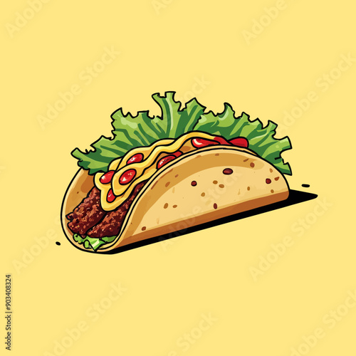 Colorful Taco with Lettuce and Tomato Toppings