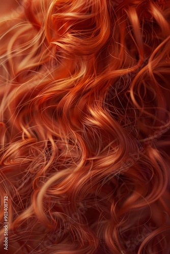 A close-up of coily red hair, showcasing the texture and tight coil pattern of individual strands photo