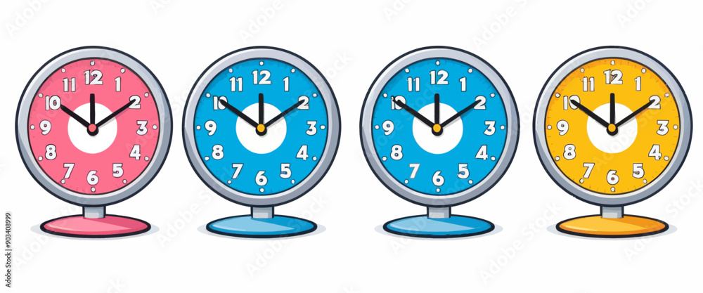 Colorful clocks on display Colorful clocks on display