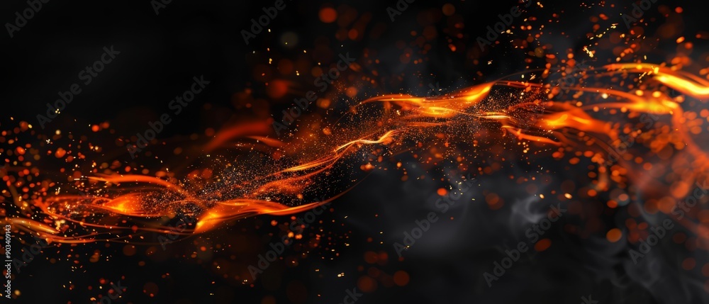 Overlay of swirling fire embers particles, on black background, Generative AI Overlay of swirling fire embers particles, on black background, Generative AI