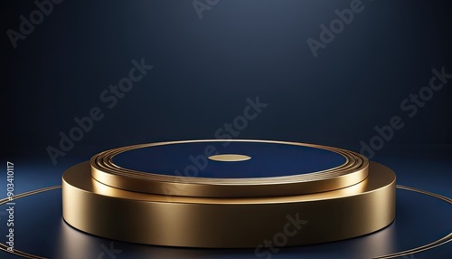 3D rendering exhibition background. A realistic 3D rendering of a podium in a deep blue luxury background8 photo