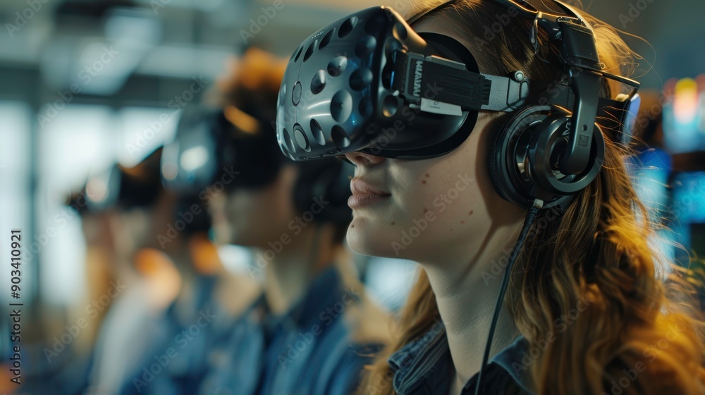 Young individuals engaged in virtual reality experience, showcasing technology in immersive environments and digital exploration. Young individuals engaged in virtual reality experience, showcasing technology in immersive environments and digital exploration.