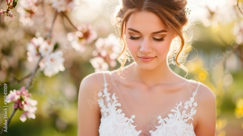 Beautiful Bride in a Flower Garden.