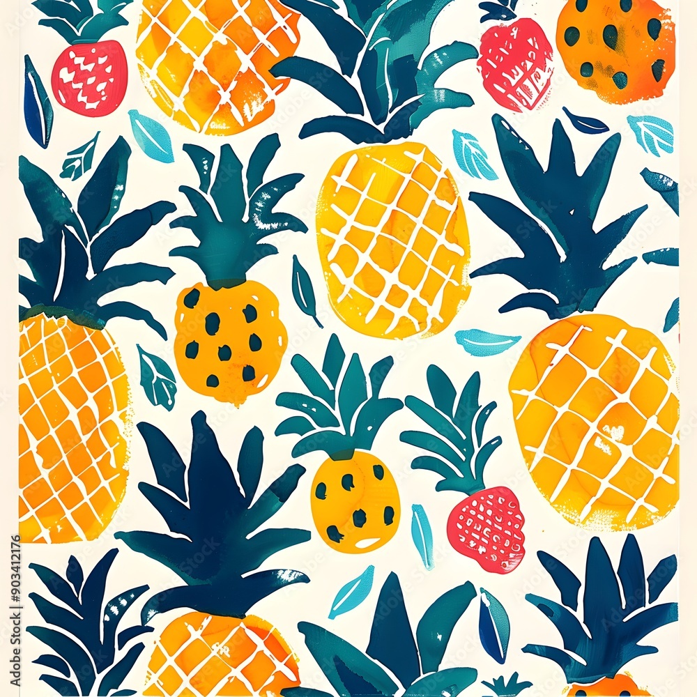 seamless Watercolor pattern with pineapple seamless Watercolor pattern with pineapple