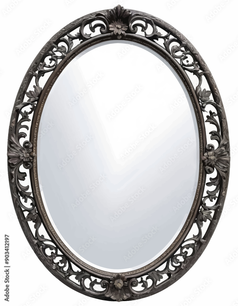 Antique-style oval mirror with intricate carved frame Antique-style oval mirror with intricate carved frame