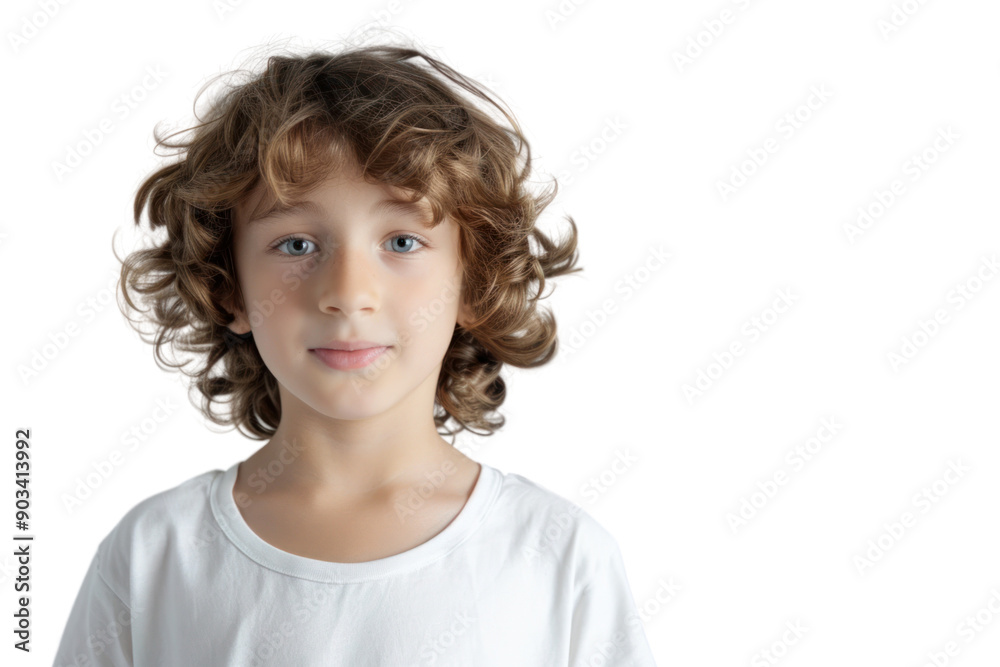 Confident boy with a determined pose, wearing a white t-shirt, isolated on a white background. Confident boy with a determined pose, wearing a white t-shirt, isolated on a white background.