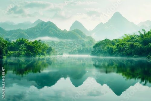 A body of water surrounded by trees and mountains