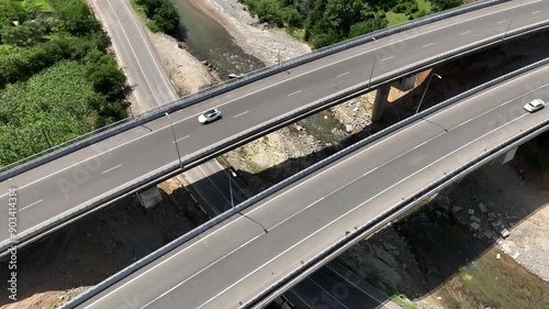 Aerial view of new road through Rikoti pass. Drone shot above highway in mountains of Georgia 2024 summer photo