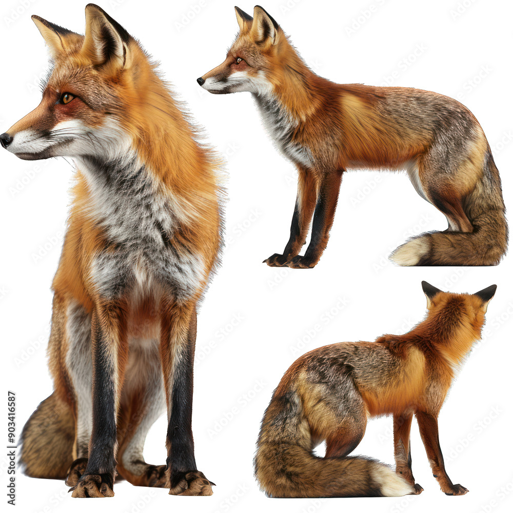 Fototapeta premium set photo of fox isolated on white transparant background