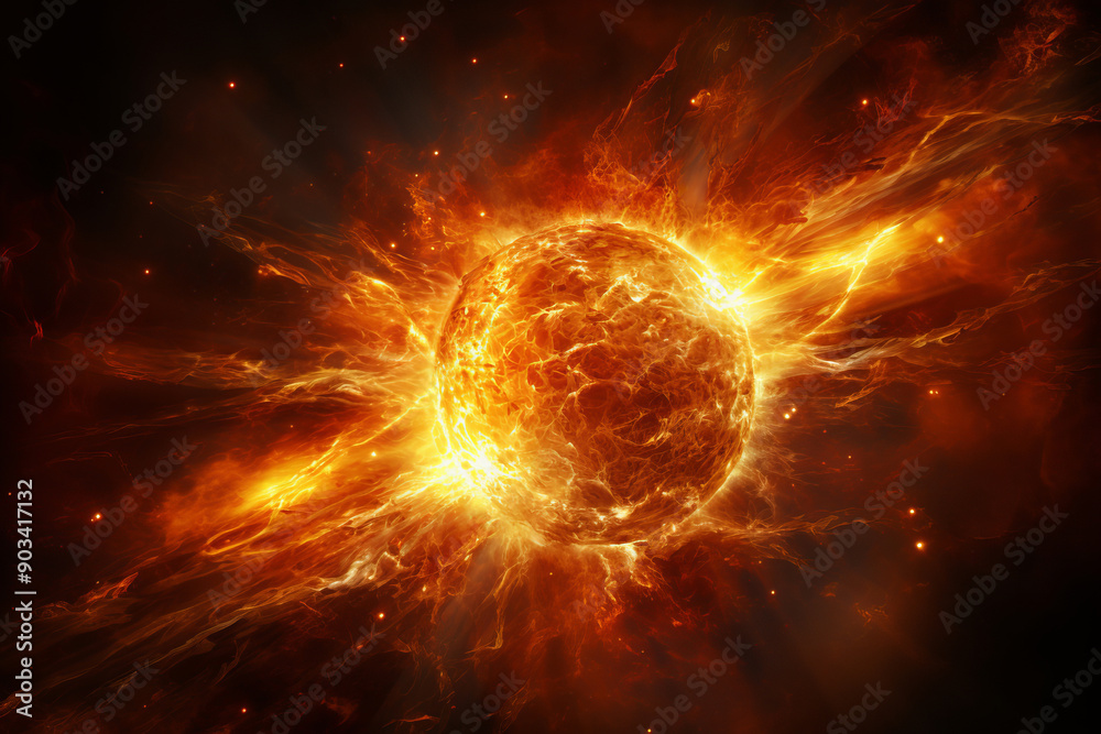 Obraz premium Solar Inferno Blazing Power on space. Sun's Fury A Fiery Celestial Body in the Vastness of Space.