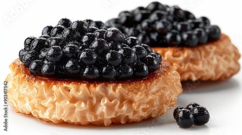 Exquisite Russian Blini with Caviar in Photorealistic Detail on White Background