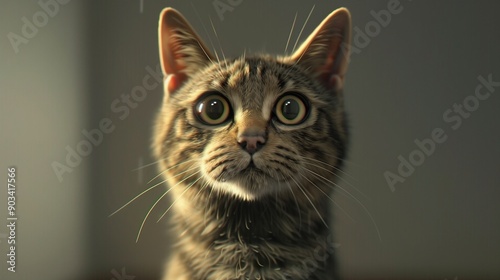 Cute Tabby Cat Illustration with Big Eyes â€“ Realistic Digital Art of an Adoring Pet photo