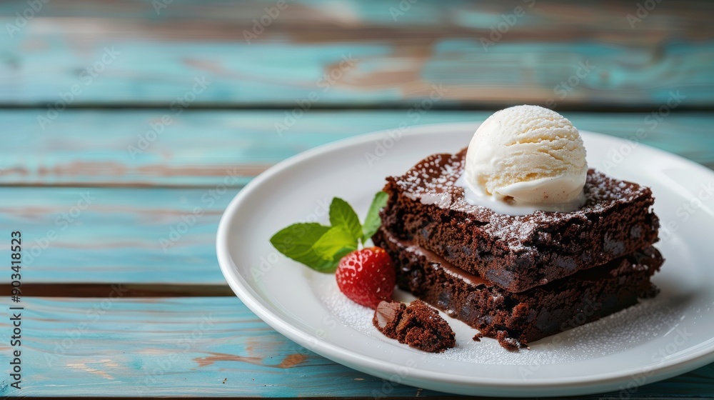 Decadent Chocolate Brownie Cake with Vanilla Ice Cream Decadent Chocolate Brownie Cake with Vanilla Ice Cream