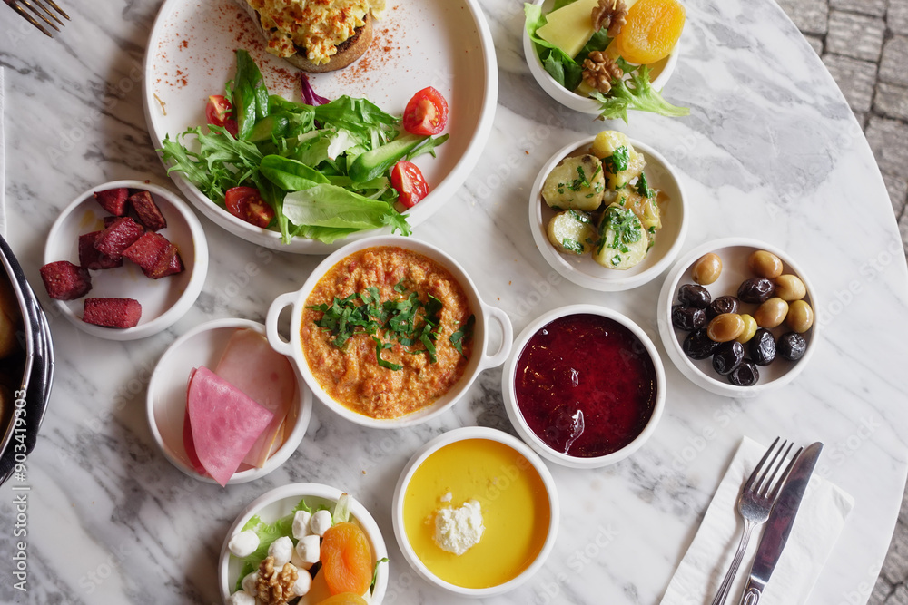 Turkish Breakfast Served on Table Turkish Breakfast Served on Table