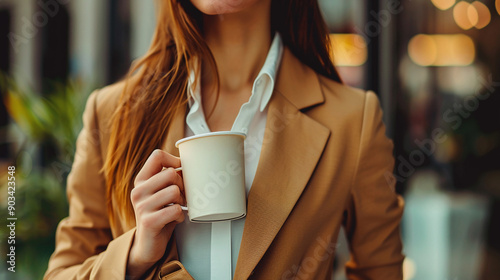 Businesswoman holding a coffee cup