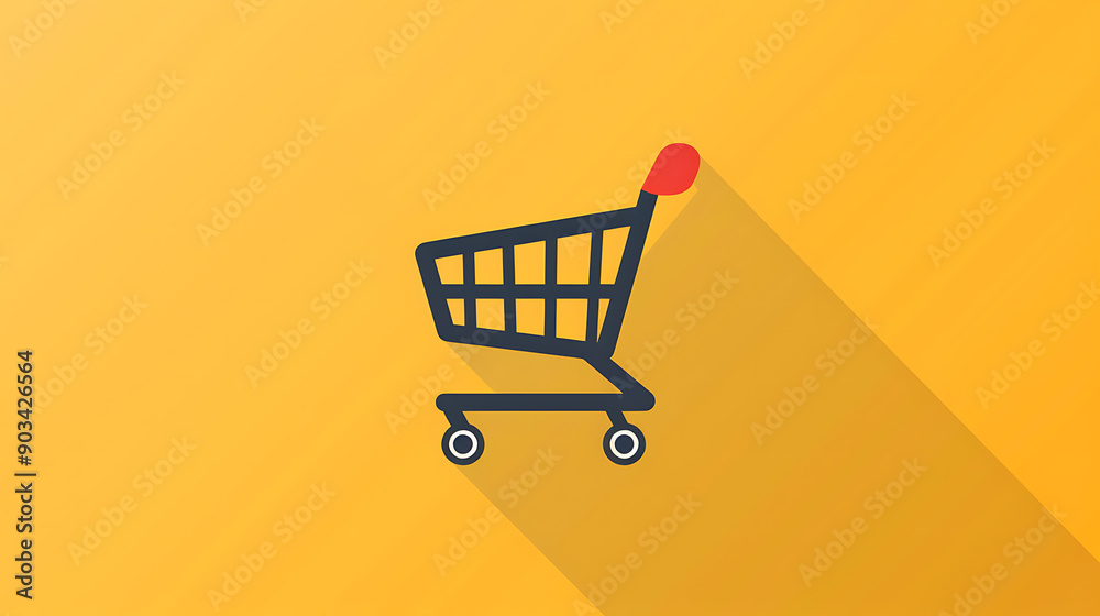 Minimalist Shopping Cart Icon on Yellow Background Minimalist Shopping Cart Icon on Yellow Background