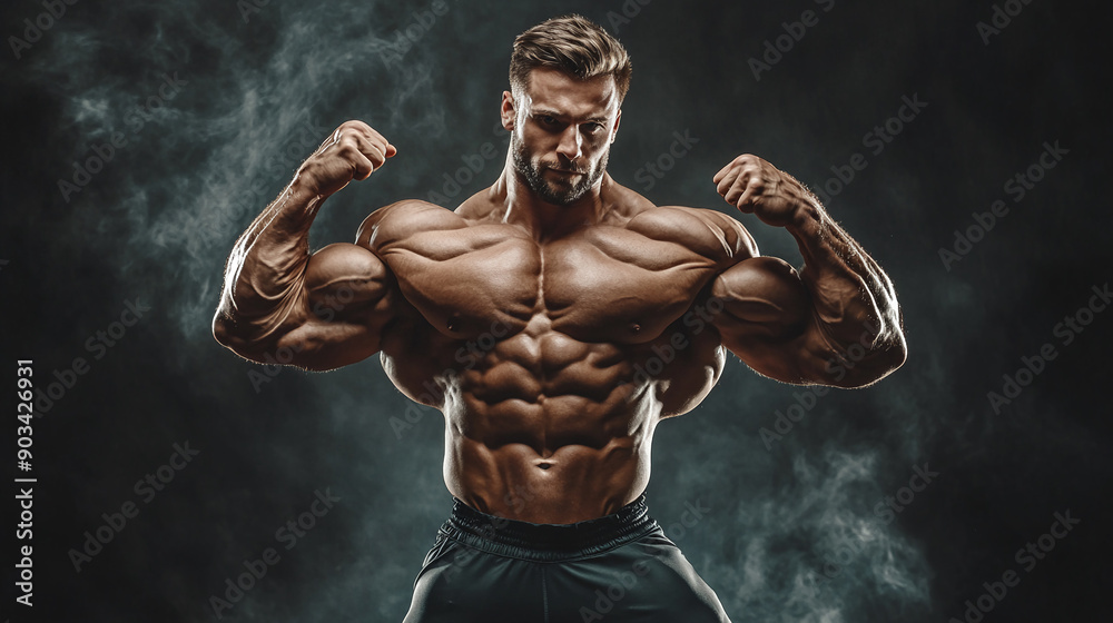 Obraz premium Portrait of a male bodybuilder flexing