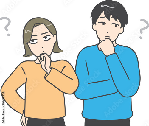 顎に手を当てて考える男女