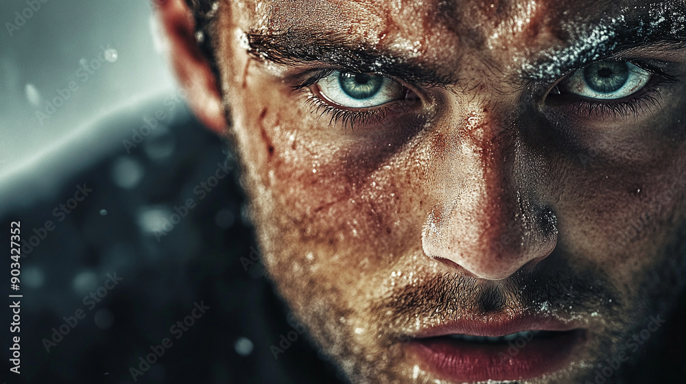 Portrait of a male hockey player with intense look Portrait of a male hockey player with intense look