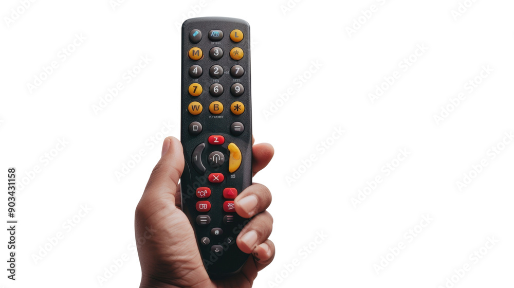 Hand holding tv remote on transparent background Hand holding tv remote on transparent background