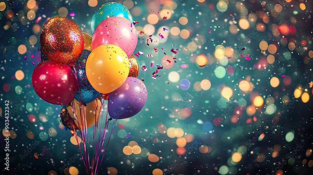 Festive Celebration Background with Balloons, Gifts Festive Celebration Background with Balloons, Gifts
