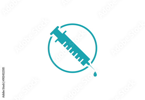 Medical Syringe Injection Logo design Concept, Vector illustration