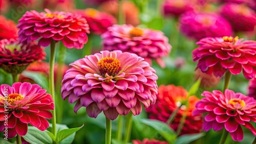 Close-up of Zinnia elegans flowers in stunning pink-red tones , Zinnia elegans, flowers, close-up, field, pink-red, vibrant