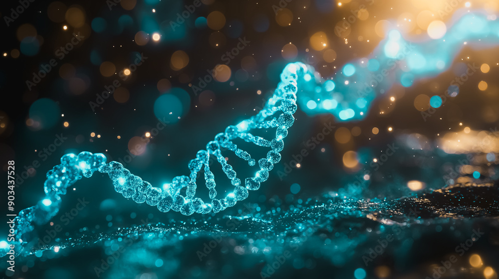 3D background with a blue DNA helix and gene structure, representing genetic science, biotechnology, and medical research in a futuristic, digital setting. 3D background with a blue DNA helix and gene structure, representing genetic science, biotechnology, and medical research in a futuristic, digital setting.