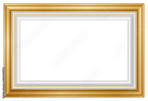 An elegant gold picture frame with hyper realistic shape. Approximate frame size 140x100 cm, high resolution 72 dpi. This image is NOT generated by Ai, the vector version is available in my gallery.