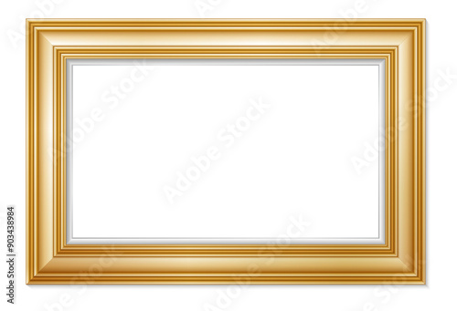 An elegant gold picture frame with hyper realistic shape. Approximate frame size 140x100 cm, high resolution 72 dpi. This image is NOT generated by Ai, the vector version is available in my gallery.
