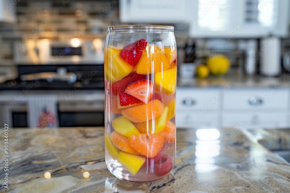 Glass Jar Filled With Fresh Fruit for a Refreshing Drink