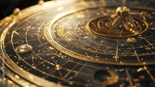 Wallpaper Mural Closeup of a Golden Celestial Orrery with Orbits and Stars Torontodigital.ca