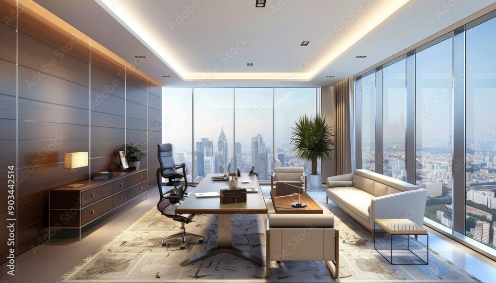 Stunning Bright Modern Office Interior: Panoramic Windows and