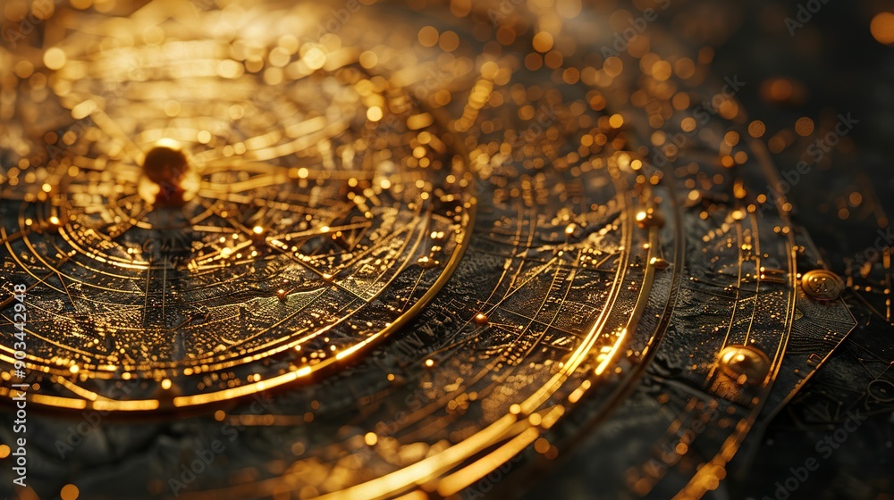 Close-up of an Ornate Golden Compass with a Detailed Map Close-up of an Ornate Golden Compass with a Detailed Map